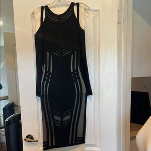 Chic Black Geometric Long Sleeve Dress